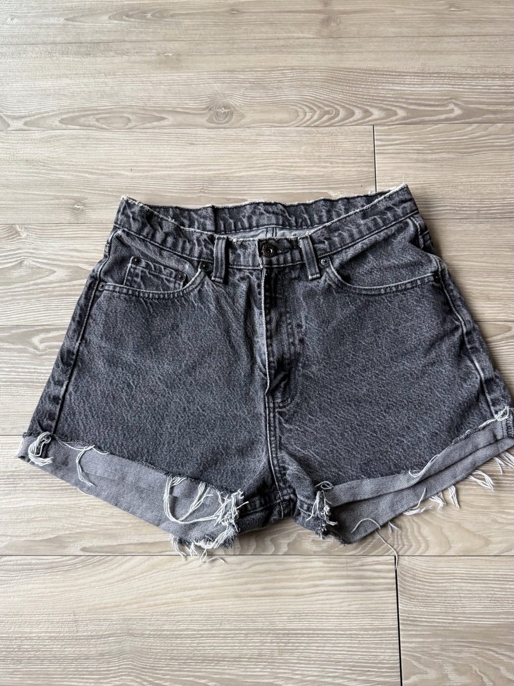 Women’s High-Rise Acid Wash Black Denim Shorts